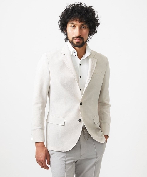 MICHEL KLEIN HOMME (ミッシェルクランオム)の「メッシュ調コンバーチブルジャケット(テーラードジャケット・メンズ・オフホワイト/ネイビー・MEDIUM/LARGE/X-LARGE)」の13枚目の写真