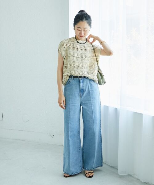 le.coeur blanc（ルクールブラン）の「《手洗い可能》透かし編みデザインニットベスト（ベスト・レディース・ホワイト/ベージュ・38）」の9枚目の写真