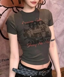 ロゴプリント リブフィットTシャツ