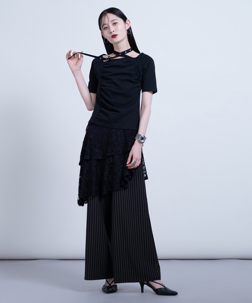 Ellno de Mavie(エルノデメヴィ)の「チョーカーベルトギャザートップス(Tシャツ/カットソー・レディース・ボルドー/ブラック・FREE)」の8枚目の写真