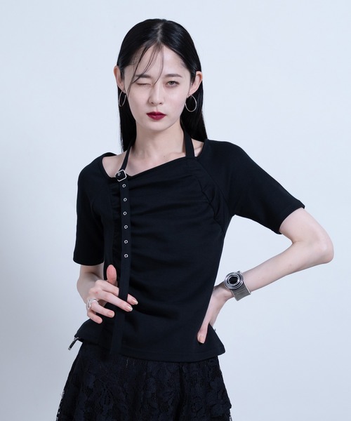セール】チョーカーベルトギャザートップス（Tシャツ/カットソー