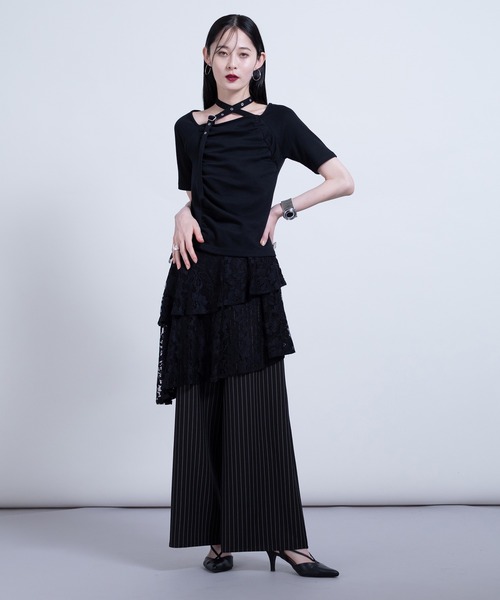 Ellno de Mavie(エルノデメヴィ)の「チョーカーベルトギャザートップス(Tシャツ/カットソー・レディース・ボルドー/ブラック・FREE)」の7枚目の写真