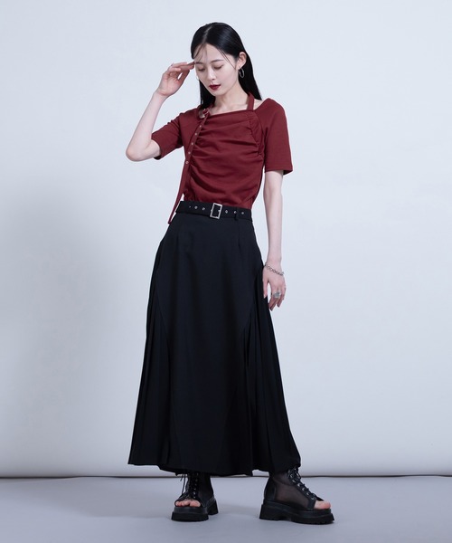 チョーカーベルトギャザートップス（Tシャツ/カットソー）｜Ellno de