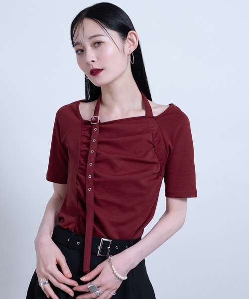 Ellno de Mavie(エルノデメヴィ)の「チョーカーベルトギャザートップス(Tシャツ/カットソー・レディース・ボルドー/ブラック・FREE)」の10枚目の写真