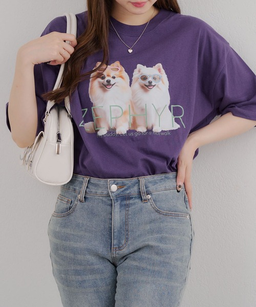 Another Branch olive des olive(アナザーブランチオリーブデオリーブ)の「犬メガネBigT(Tシャツ/カットソー・レディース・パープル/ネイビー/オフホワイト・FREE)」の3枚目の写真