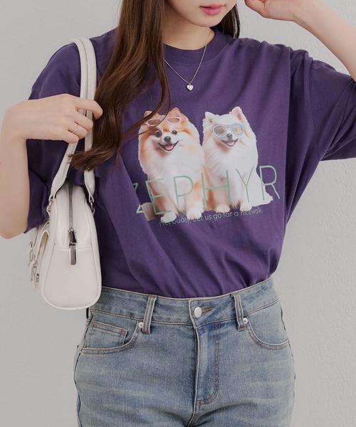 Another Branch olive des olive(アナザーブランチオリーブデオリーブ)の「犬メガネBigT(Tシャツ/カットソー・レディース・パープル/ネイビー/オフホワイト・FREE)」の20枚目の写真