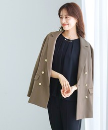 Emilyan（エミリアン）の「《new》洗えて動けるワーママダブルジャケット【手洗いできるハイストレッチジョーゼット】金ボタンダブルジャケット（テーラードジャケット）」