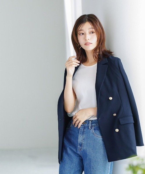 Emilyan(エミリアン)の「《new》洗えて動けるワーママダブルジャケット【手洗いできるハイストレッチジョーゼット】金ボタンダブルジャケット(テーラードジャケット・レディース・ブラウン/ネイビー・S/M/L)」の19枚目の写真