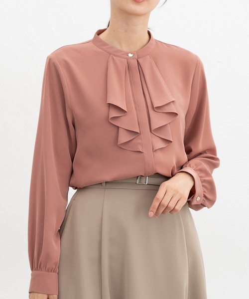 Honeys(ハニーズ)の「フリルブラウス(シャツ/ブラウス・レディース・ホワイト/ライトグレー/オレンジ/ネイビー/ラベンダー・3L/L/LL/M/S)」の5枚目の写真