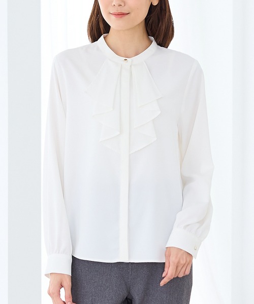 Honeys(ハニーズ)の「フリルブラウス(シャツ/ブラウス・レディース・ホワイト/ライトグレー/オレンジ/ネイビー/ラベンダー・3L/L/LL/M/S)」の10枚目の写真