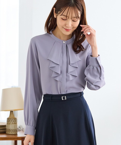 Honeys(ハニーズ)の「フリルブラウス(シャツ/ブラウス・レディース・ホワイト/ライトグレー/オレンジ/ネイビー/ラベンダー・3L/L/LL/M/S)」の15枚目の写真