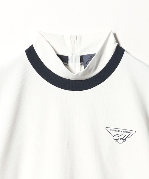 UNITED ARROWS GOLF ポロシャツ L ホワイト ウィメンズ パイピング モックネック ポロシャツ（ポロシャツ