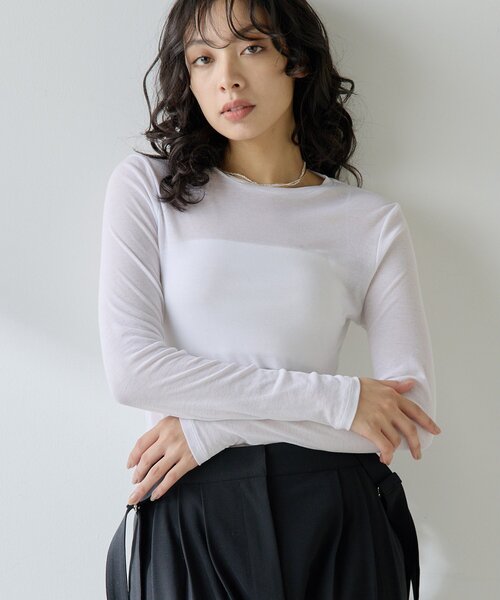 Whim Gazette（ウィムガゼット）の「フライスプルオーバー（Tシャツ/カットソー・レディース・オフホワイト/ブラック/ライトベージュ・FREE）」の2枚目の写真