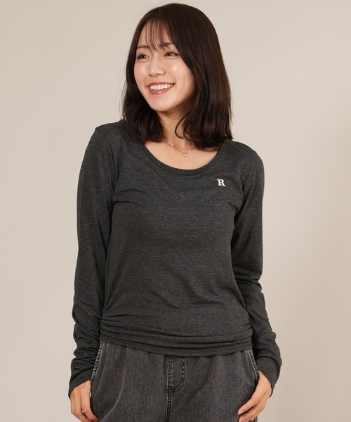 ムラサキスポーツ(ムラサキスポーツ)の「RIKKA FEMME/リッカファム ロンT ギャザー RF25FW02(Tシャツ/カットソー・レディース・ホワイト/グレー・M/L/S/M)」の1枚目の写真