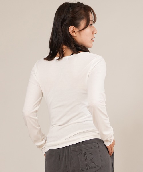 ムラサキスポーツ(ムラサキスポーツ)の「RIKKA FEMME/リッカファム ロンT ギャザー RF25FW02(Tシャツ/カットソー・レディース・ホワイト/グレー・M/L/S/M)」の5枚目の写真