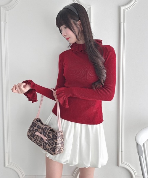 セール】【5色展開】フリルハイネックリブニットトップス（ニット