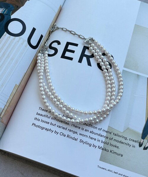 DouDou(ドゥドゥ)の「3連パールレイヤードネックレス(ネックレス・レディース・シルバー・FREE)」の1枚目の写真