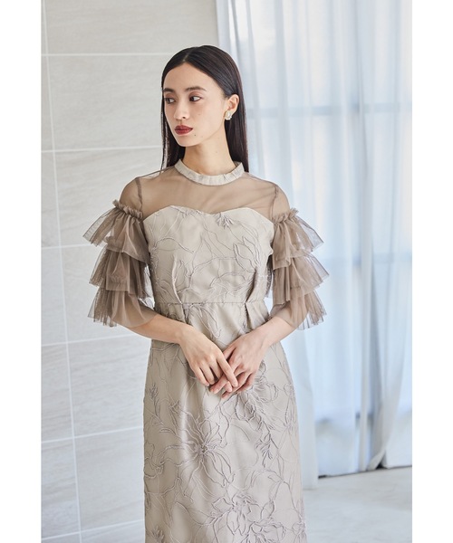 低身長用サイズあり】フラワーラメ刺繍レースドレス 結婚式 成人式