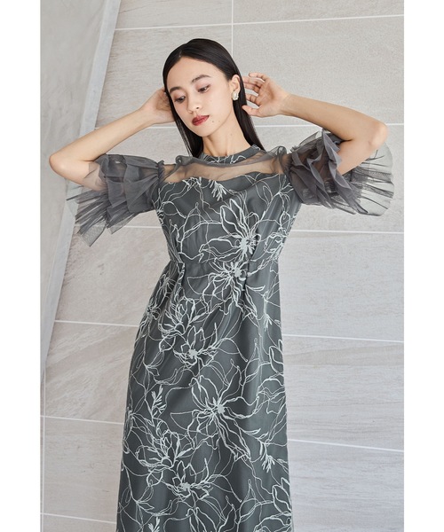 低身長用サイズあり】フラワーラメ刺繍レースドレス 結婚式 成人式