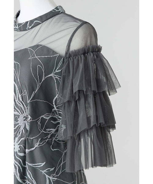 低身長用サイズあり】フラワーラメ刺繍レースドレス 結婚式 成人式