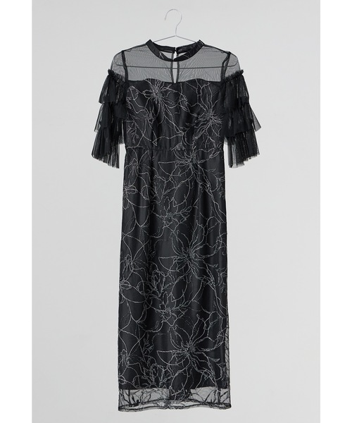 低身長用サイズあり】フラワーラメ刺繍レースドレス 結婚式 成人式