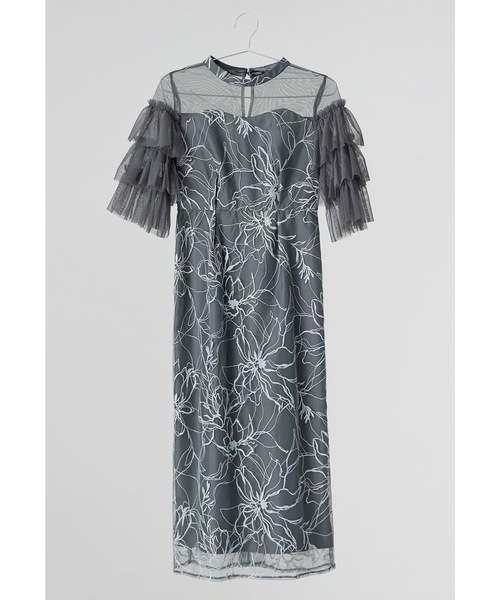 低身長用サイズあり】フラワーラメ刺繍レースドレス 結婚式 成人式