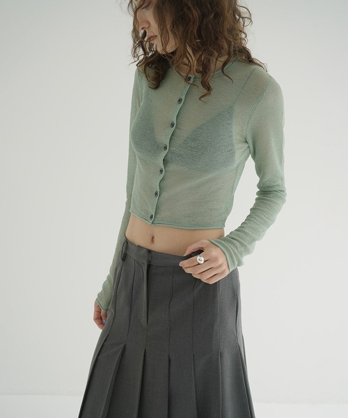 CLANE（クラネ）の「SHEER ROLLED EDGE KNIT CARDIGAN（カーディガン/ボレロ・レディース・アイボリー/ブラック/ミント・1/2）」の19枚目の写真