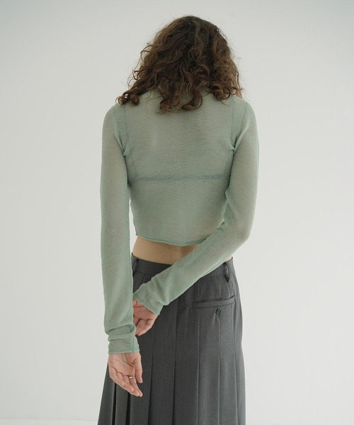 CLANE（クラネ）の「SHEER ROLLED EDGE KNIT CARDIGAN（カーディガン/ボレロ・レディース・アイボリー/ブラック/ミント・1/2）」の20枚目の写真