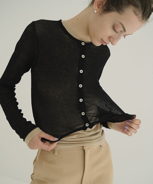 CLANE（クラネ）の「SHEER ROLLED EDGE KNIT CARDIGAN（カーディガン/ボレロ・レディース・アイボリー/ブラック/ミント・1/2）」の11枚目の写真
