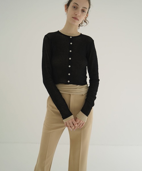 CLANE（クラネ）の「SHEER ROLLED EDGE KNIT CARDIGAN（カーディガン/ボレロ・レディース・アイボリー/ブラック/ミント・1/2）」の12枚目の写真