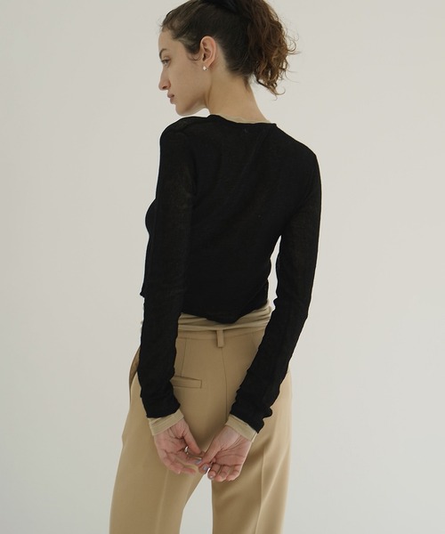 CLANE（クラネ）の「SHEER ROLLED EDGE KNIT CARDIGAN（カーディガン/ボレロ・レディース・アイボリー/ブラック/ミント・1/2）」の14枚目の写真