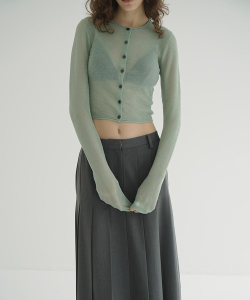 CLANE（クラネ）の「SHEER ROLLED EDGE KNIT CARDIGAN（カーディガン/ボレロ・レディース・アイボリー/ブラック/ミント・1/2）」の18枚目の写真