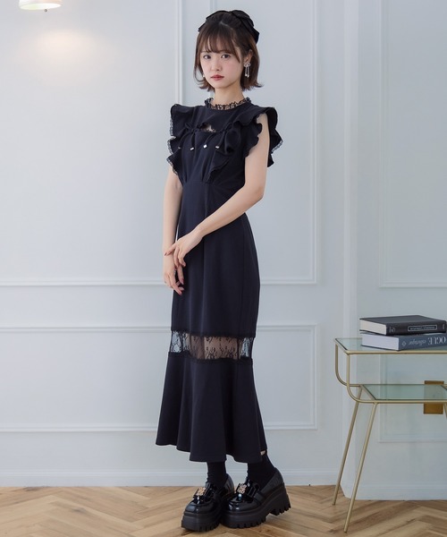 セール】肩フリルスウエットロングワンピース（ワンピース）｜couture