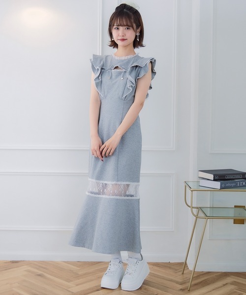 couture BY ROJITA（クチュールバイロジータ）の「肩フリルスウエットロングワンピース（ワンピース・レディース・ブラック/ピンク/グレー・FREE）」の7枚目の写真