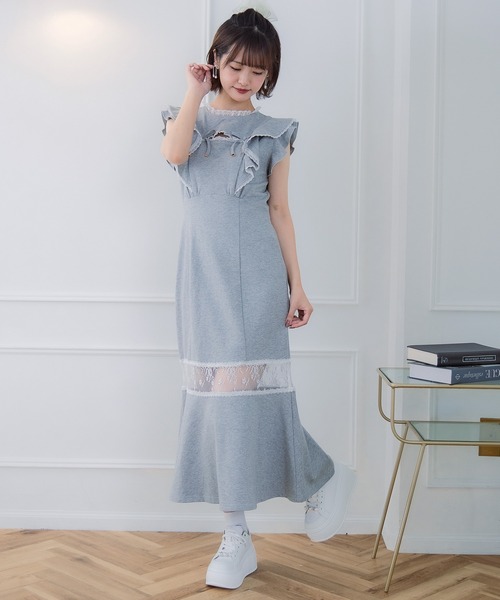 couture BY ROJITA（クチュールバイロジータ）の「肩フリルスウエットロングワンピース（ワンピース・レディース・ブラック/ピンク/グレー・FREE）」の8枚目の写真
