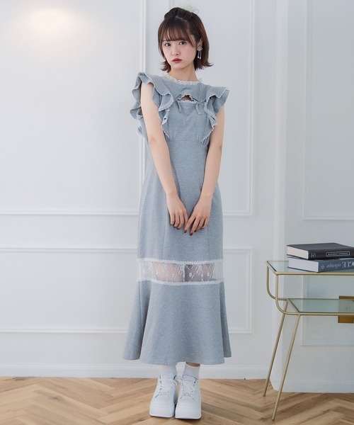 couture BY ROJITA（クチュールバイロジータ）の「肩フリルスウエットロングワンピース（ワンピース・レディース・ブラック/ピンク/グレー・FREE）」の9枚目の写真