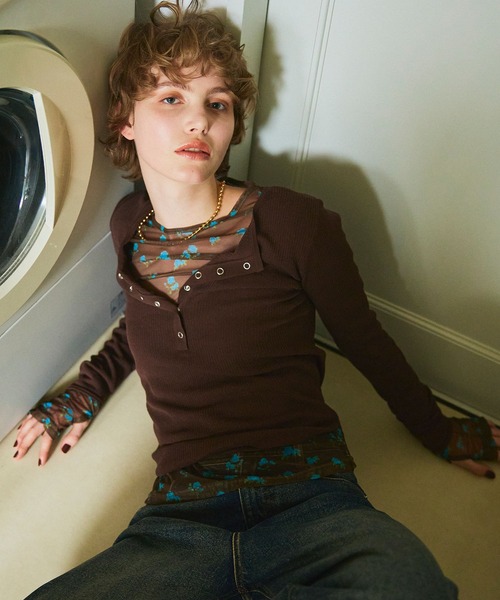 ELLEgirl（エルガール）の「フラワープリントシアートップス（Tシャツ/カットソー・レディース・ブラウン/ベージュ・FREE）」の22枚目の写真