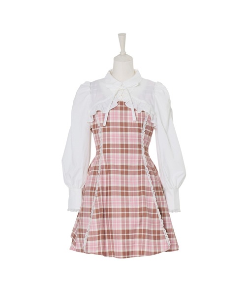 mellfy memory(メルフィーメモリー)の「Melty Cafe Check ワンピース(ワンピース・レディース・ピンク/グレー・M/S)」の2枚目の写真