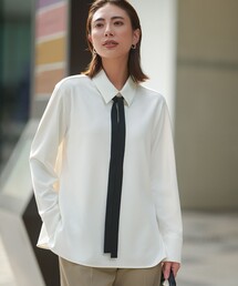 マラボーテWジョーゼット ボウタイ付きシャツカラートップス