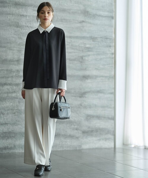 マラボーテWジョーゼット ボウタイ付きシャツカラートップス（Tシャツ