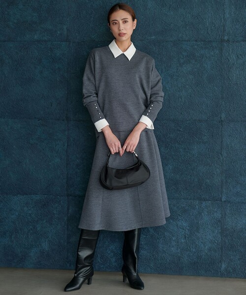 マラボーテWジョーゼット ボウタイ付きシャツカラートップス（Tシャツ