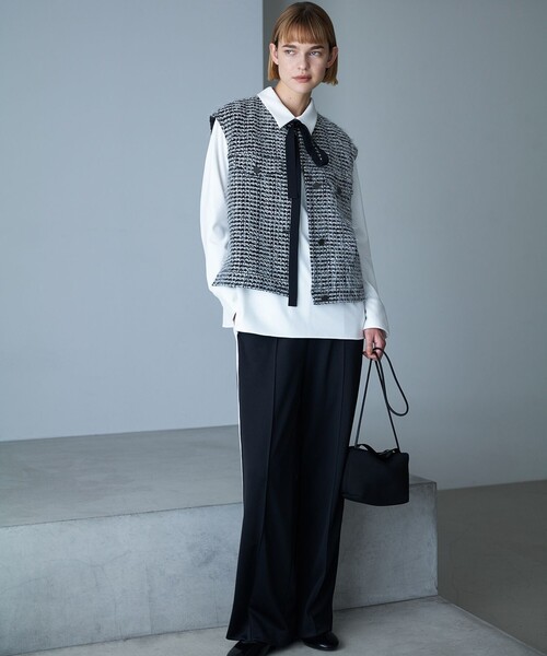 マラボーテWジョーゼット ボウタイ付きシャツカラートップス（Tシャツ