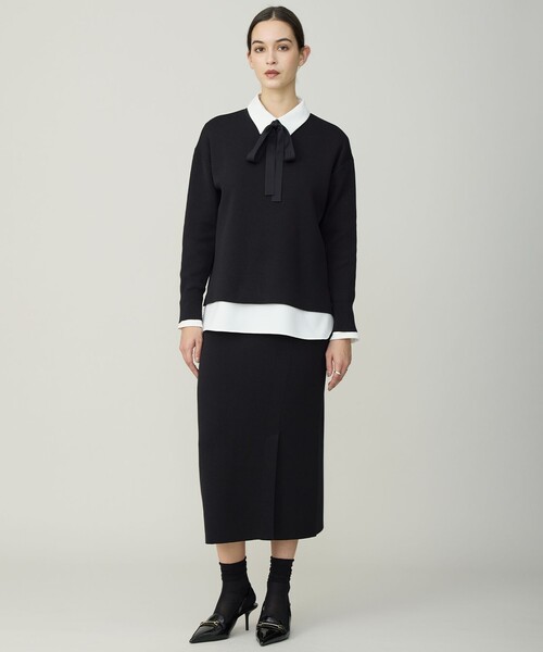 マラボーテWジョーゼット ボウタイ付きシャツカラートップス（Tシャツ