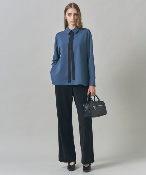 マラボーテWジョーゼット ボウタイ付きシャツカラートップス（Tシャツ