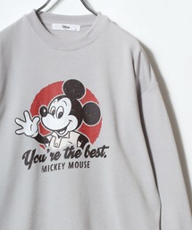 Disney /ディズニー ミッキー/ミニー オーバーサイズ 裏毛 レトロプリント サガラ刺繍 クルーネックスウェットトレーナー