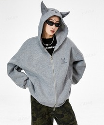 韓国ファッション　DOBERMAN耳付きダブルジップパーカー