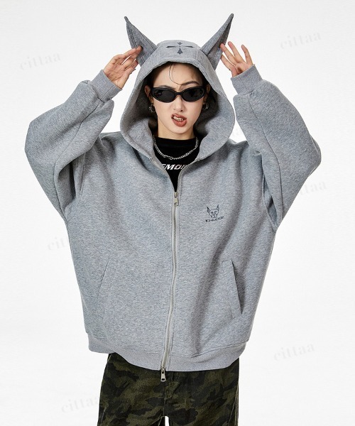 【新品タグ付き✨】ルネ　パーカー　ダブルジップパーカー　パール　リボン　36 韓国ファッション DOBERMAN耳付きダブルジップパーカー（パーカー