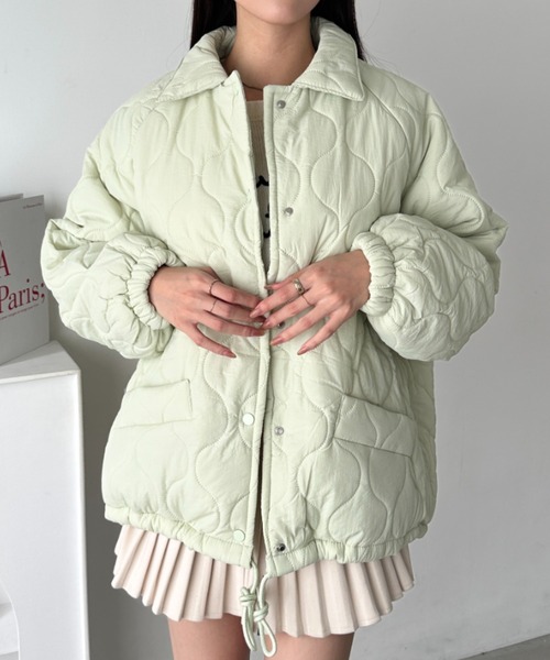 wears(ウェアーズ)の「オーバーシルエットモンスターキルティングコート 裏ボアアウター(ミリタリージャケット・レディース・ミント/オリーブ/ブラック/ピンク/ホワイト・FREE)」の17枚目の写真