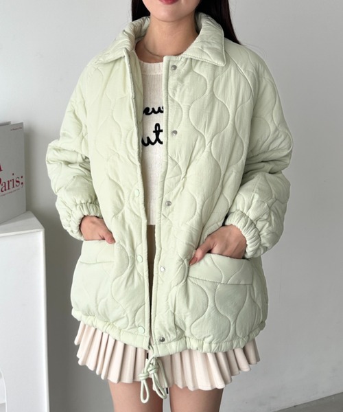 wears(ウェアーズ)の「オーバーシルエットモンスターキルティングコート 裏ボアアウター(ミリタリージャケット・レディース・ミント/オリーブ/ブラック/ピンク/ホワイト・FREE)」の19枚目の写真