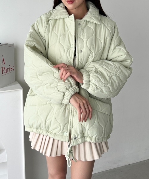 wears(ウェアーズ)の「オーバーシルエットモンスターキルティングコート 裏ボアアウター(ミリタリージャケット・レディース・ミント/オリーブ/ブラック/ピンク/ホワイト・FREE)」の20枚目の写真
